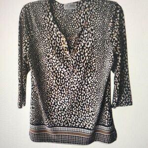 JM Collection Animal Print V-Neck Blouse